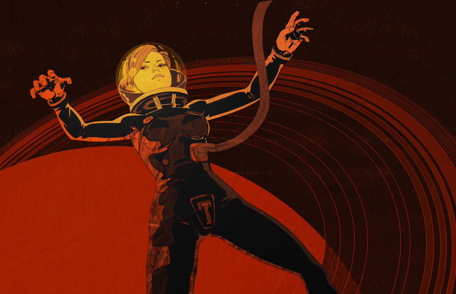 Venus floating above Saturn tethered by a cord