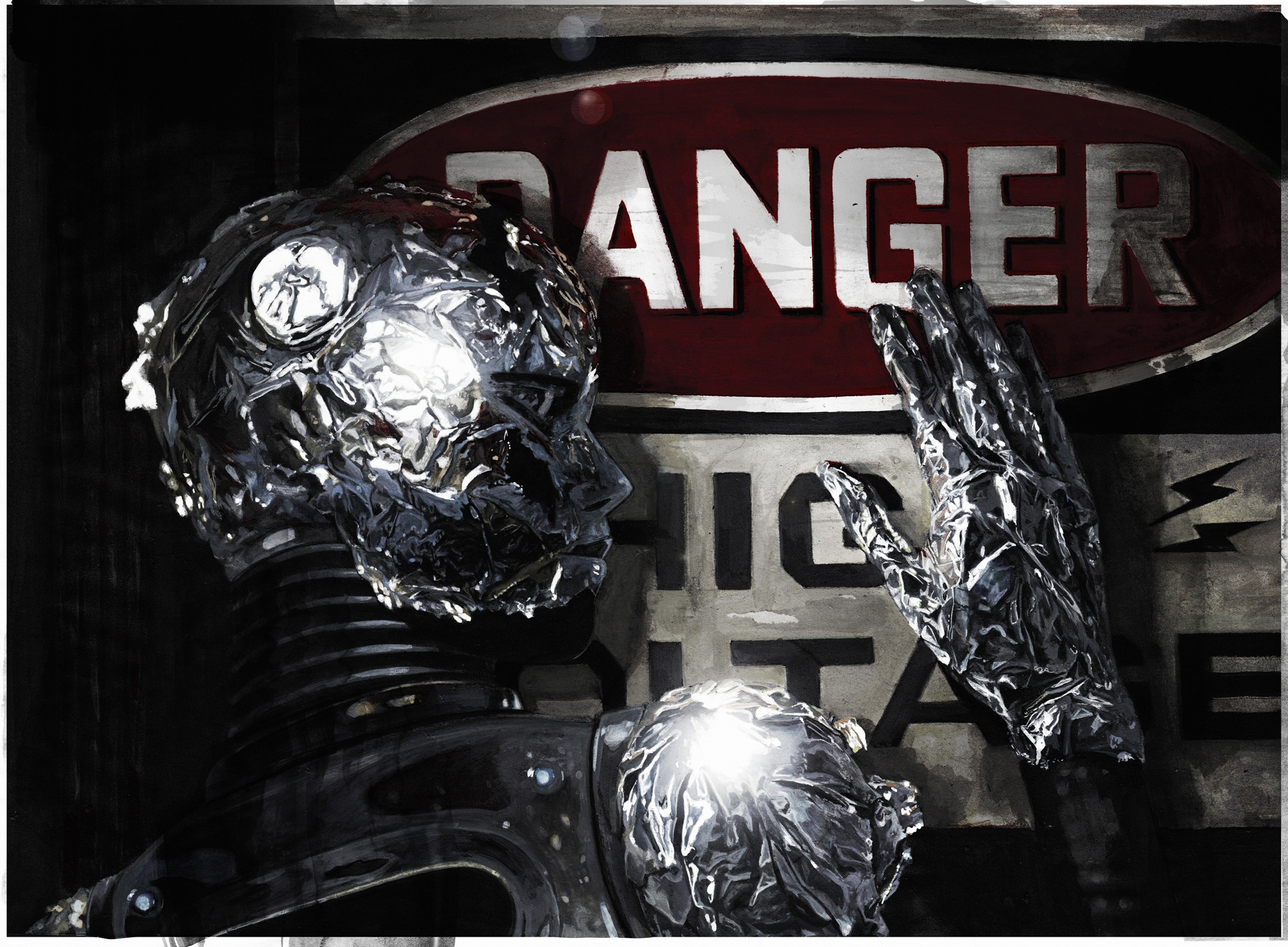 Female robot looking worse for wear