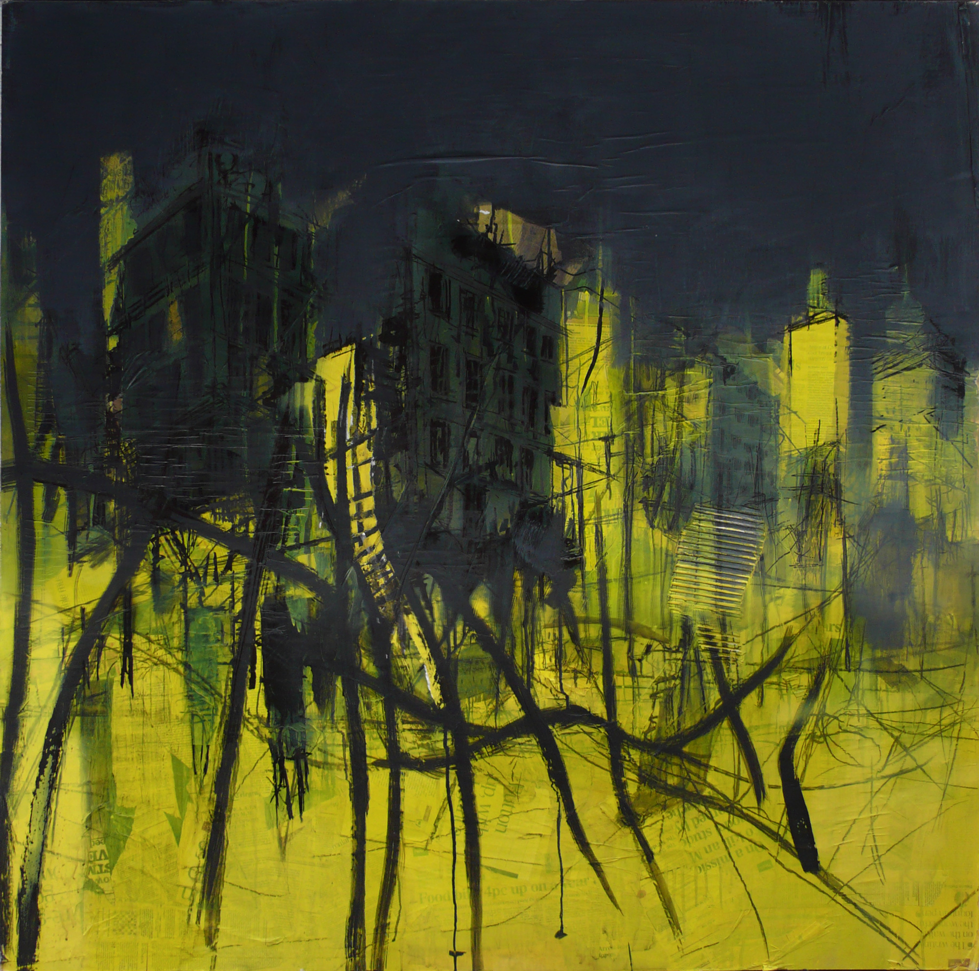 Black sky, twisted metal and yellow city