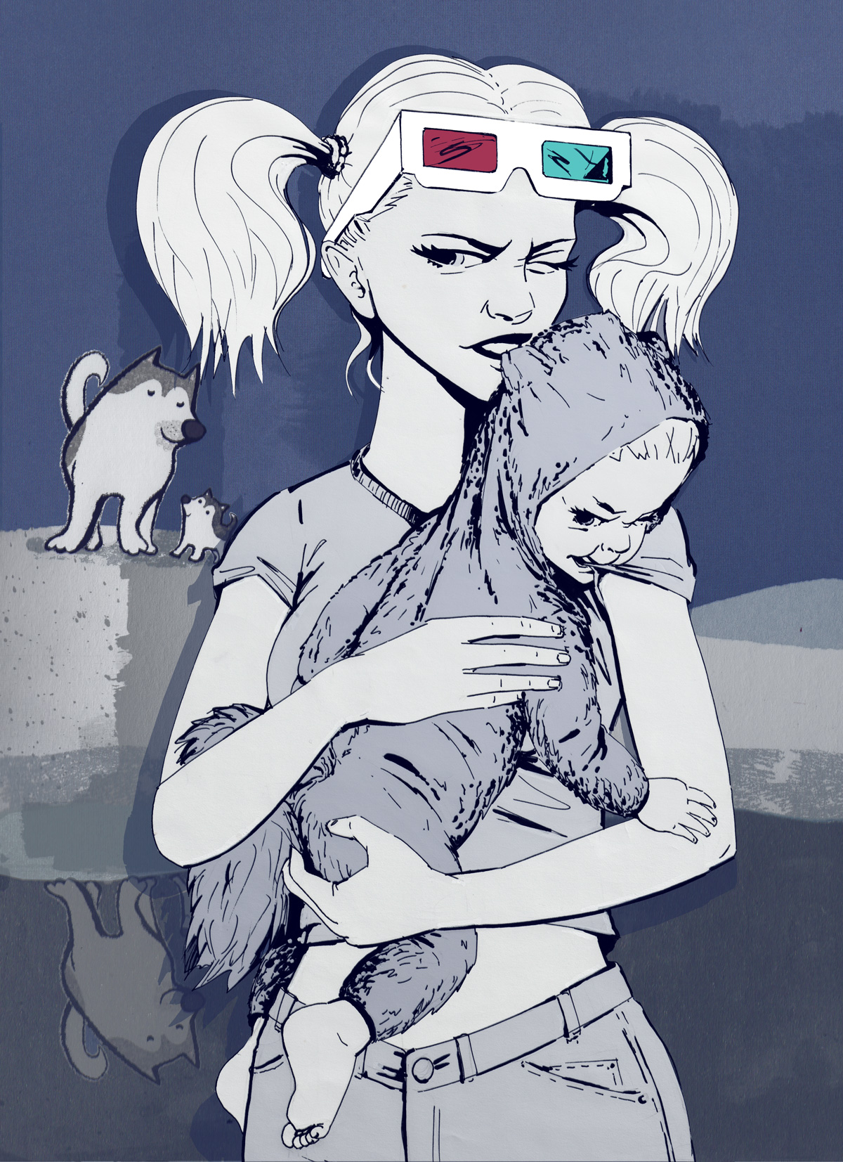 Girl holding an ermine, nibbling on ermines ear